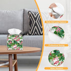 Tropical Palm Leaf Flamingo 2 Pcs Tissue Box Cover Square Leather Tissue Case Holder Facial Paper Organizer Decorative for Bathroom Kitchen Car Office Home Decor