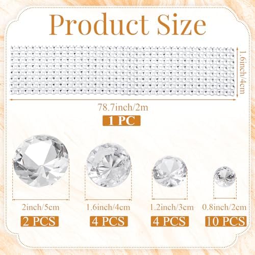Teenyyou 21 Pcs Diamond Cake Topper Set Denim and Diamonds Party Decorations 20 Pcs Fake Diamonds 2.2 yd x 1.6 Rhinestone Ribbon for Wedding Birthday Party Cake Decor DIY Craft
