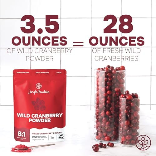Jungle Powders Wild Cranberry Powder 3.5 Ounce Bag Natural Freeze Dried Cranberries Powdered Cranberry Supplement Freeze Dried Whole Cranberry Extract for Baking Flavoring Fruit No Sugar Added
