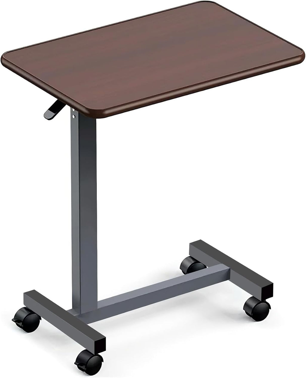Adjustable Overbed Table with Wheels, Pneumatic Height Lift Rolling Bedside Table, Standing Desk for Home & Office Use, Ideal for Seniors & Limited Mobility(Walnut Brown)