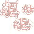1 Pack Happy 15th Birthday Cake Topper Rose Gold Glitter Mis Quince 15 Cheers to 15 Years Old Birthday Cake Pick for Celebrating 15th Birthday Anniversary Party Cake Decorations Supplies