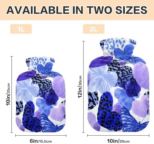 OTVEE Heart Charm Print Hot Water Bottle with Cover, BPA Free PVC 1L Small Hot Water Bag for Pain Relief Menstrual Cramp Sore Muscles Hot and Cold Compress Therapy