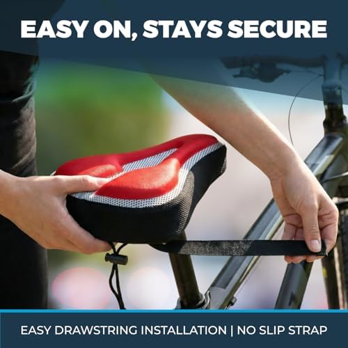 Roam - Seat Cushion Cover - Comfort Gel Pad for Mountain, Exercise & Road Bikes - Waterproof Protection for Men & Women - Red