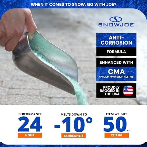 Snow Joe Premium Enviro Blend Ice Melt, Green-Coated Deicer Crystals, 50 lb - Safer Melter for Vegetation, Concrete & Metals w/ Anti-Corrosion Calcium Magnesium Acetate