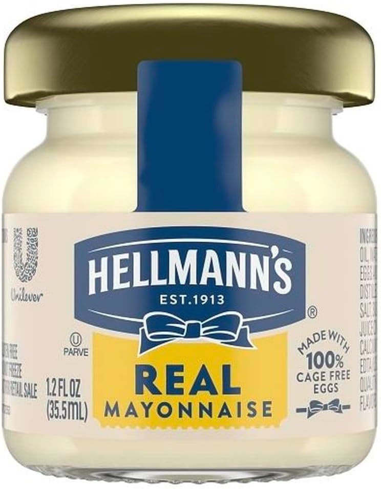 Hellmann's Real Mayonnaise Mini Jars, Condiment for Sandwiches, Salads, Mayo Made with 100% Cage Free Eggs, Gluten Free, 1.2 oz, Pack of 72