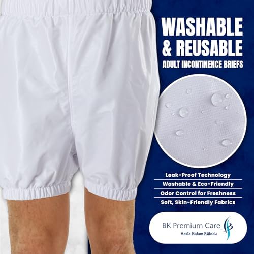 BK Premium Care Washable Adult Incontinence Briefs – Reusable Leak-Proof Underwear for Men and Women, Soft Cotton Comfort with Reliable Protection (X-Large)