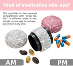 2 Compartment Small Pill Case Organizer Bling Mini Pill Box Holder for Purse Tiny Pocket Metal Medicine Container Bottle for Women(Pink)