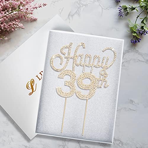 LINGTEER Happy 39th Birthday Gold Rhinestone Cake Topper - Cheers to 39th Birthday 39 Years Old Anniversary Party Cake Centerpieces Topper Decorations Gift Sign.
