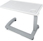 Vaunn Medical Pneumatic Adjustable Overbed Exam Bedside Table with Wheels (Hospital and Home Use), New Tabletop, Light Gray