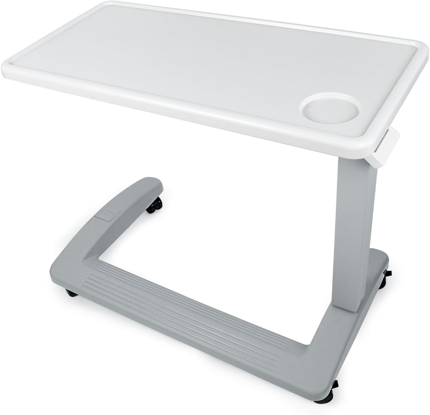 Vaunn Medical Pneumatic Adjustable Overbed Exam Bedside Table with Wheels (Hospital and Home Use), New Tabletop, Light Gray