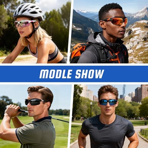 XVXV 3 Pack Polarized Sports Sunglasses for Men, UV Protection Half Frame Sunglasses Comfortable for Running Cycling Driving