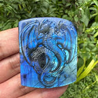 TEAMWILL Natural Labradorite Crystal Quartz Hand Carved Fly Dragon Reiki Healing Crystal Gorgeous Art Sculpture Stone Statue Figurine Minerals Gifts