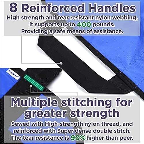 Multipurpose 48" x 40" Positioning Bed Pad with Reinforced Handles - Reusable & Washable Transfer Sheet for Turning, Lifting & Repositioning - Double-Sided Nylon Fabric, Blue