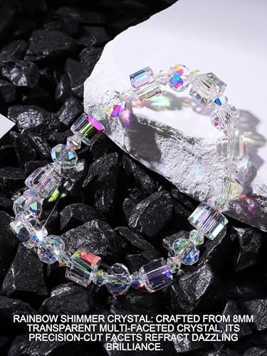 HANGINTHERE Aurora Borealis Crystal Bracelet for Women, Stretch Iridescent Faceted AB Coating - 5000+ Pull Tested, Gift Ready