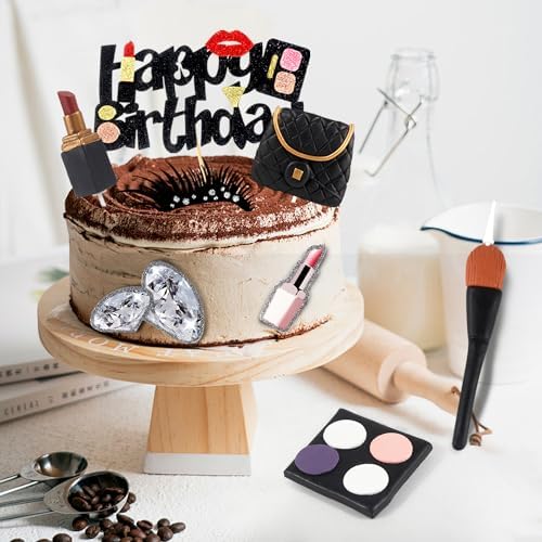 12Pack Makeup Cake Topper,Clay Lipstick Perfume Brush Cosmetic Happy Birthday Picks Cake Cupcake Decoration for Girl Women Makeup Spa Salon Birthday Party Supplies