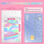 ANZNKU 100 Pack Holographic Bags, Smell Proof Packaging Bag, Clear Window Resealable Goodie Pouch Mylar Bags for Food Storage, Gift Bag for Easter Candy Jewelry Lash Lipgloss (White, 2.4 x 3.9 Inch)