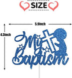 Blue Glitter My Baptism Cake Topper - for Baby Shower/God Bless/First Communion/Baby's Baptism Party Decorations