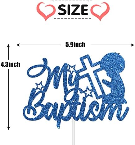 Blue Glitter My Baptism Cake Topper - for Baby Shower/God Bless/First Communion/Baby's Baptism Party Decorations