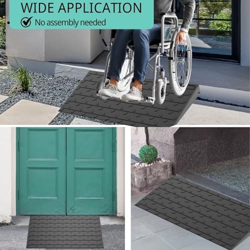 BESEA 2.5" inch Threshold Ramp Rubber Wheelchair Ramp, No-Slip Surface 3500 Lbs Load Capacity for Home Doorways Driveways Curb