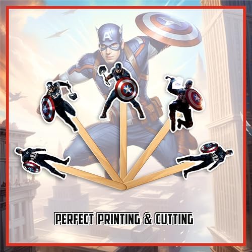 Captin Amrica Cupcake Topper Decoration (24 Pcs) – Superhero Theme Birthday Party Supplies – Perfect Cupcake Picks for Captin Amrica Theme Party, Celebration, Baby Shower, and Cake Decorations