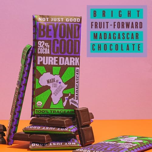 Beyond Good 92% Cocoa Pure Dark Chocolate | 12 Pack - Chocolate Bars | Organic, Direct Trade, Vegan, Kosher, Non-GMO | Single Origin Heirloom Madagascar Dark Chocolate