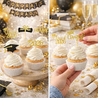 Graduation Decorations 2026-24Pcs Gold Glitter Graduation Cupcake Toppers for Class of 2026 Party Decorations