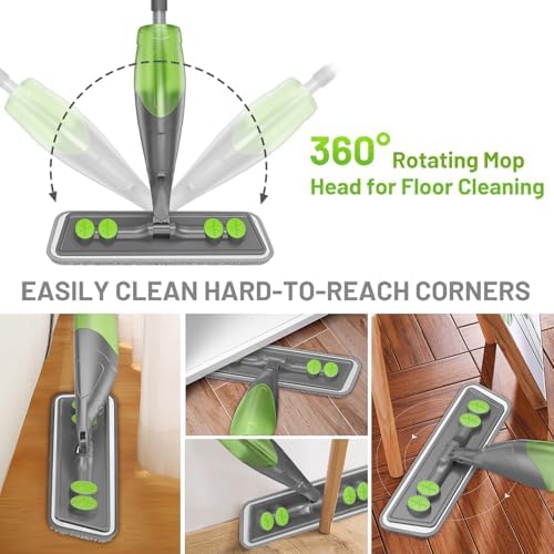 Spray Mop for Floor Cleaning - Wet Dry Hardwood Floor Mops with 3 Microfiber Washable Pads for Swiffer Powermop - Flat Mop with Sprayer for Tile Wood Laminate Vinyl Marble Kitchen