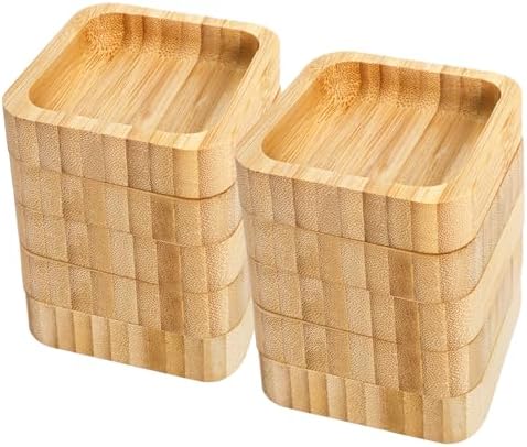 Jucoan 10 Pack Bamboo Soy Sauce Dipping Bowls,1.4 oz Square Small Dip Bowl Sauce Plate for Condiments, Appetizers, Side Dishes, Sushi Ketchup, Charcuterie Board, Unbreakable, Stackable, Lightweight