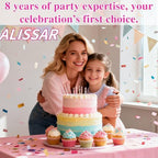 ALISSAR 32Pcs Bear Cake Toppers for Baby Shower with Balls, We Can Bearly Wait Cake Topper, Bear Baby Shower Decorations (pink)