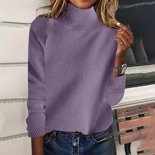 Women Fall Sweaters Long Sleeve Turtleneck Cotton Pullover Loose Fit Tops Casual Solid Jumper Fashion Comfy Clothes