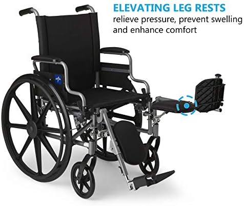 Medline K4 Basic Lightweight Wheelchair with 16" Wide Seat, Desk-Length Arms, and Elevating Leg Rests, 300 lb. Weight Capacity - Durable, Portable, and Comfortable Mobility Aid