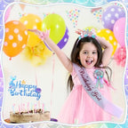 4 Pack Mermaid 6th Birthday Decorations: Crown, Sash, Pin, Cake Topper for Girls' 6th Birthday Party