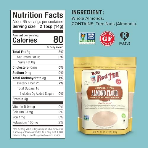 Bob's Red Mill Blanched Almond Flour, Finely Sifted - 2 Pound (Pack of 1) - Non-GMO, Gluten Free, Paleo, Vegan, Keto Friendly