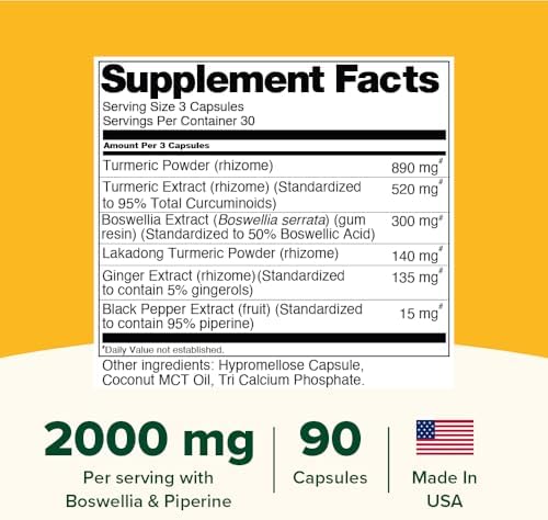 VAHDAM, Turmeric Curcumin Supplement 2000mg (500mg Curcuminoids) with Boswellia & Piperine for Fast Absorption | Supports Joint Health and Mobility | 90 Capsules