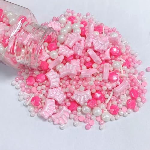 Sentovac Pink Crown Sprinkle Edible Princess Cake Decorations Sprinkle for Cake Cupcake Topper Cookie Baking Decorations Wedding Party Valentine Birthday Supplies