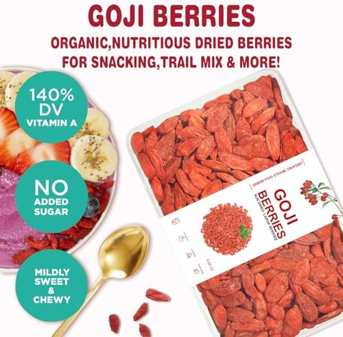 Goji Berries –Superfoods Organic Goji Berries.Extra Large Dried Berries– Vitamin A, Antioxidants, Fiber – Wolfberry - Large Berry Form, 100% Natural Sun-Dried Whole Fruit, Non-GMO & Vegan(8.68oz,box)