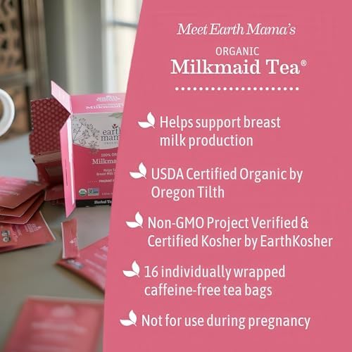 Earth Mama Organic Milkmaid Tea - 32 Teabags - Lactation Support Herbal Tea - Breastfeeding Essentials - Caffeine Free & Non-GMO Project Verified
