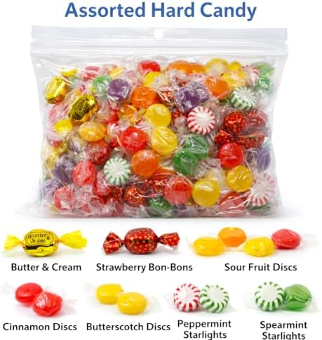 Classic Hard Candy Deluxe Variety Mix Assortment- Sweet Butter & Cream, Strawberry Bon-Bons, Fruit Disc, Cinnamon & Butterscotch Discs, Peppermint & Spearmint Starlights. Individually Wrapped (2 Pound Bag) Net wt. 32oz.