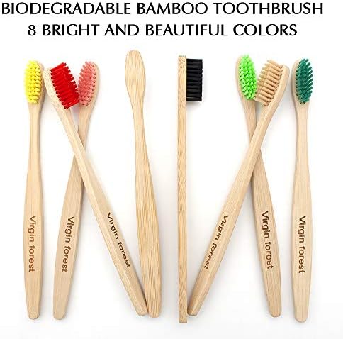 Virgin Forest Bamboo Toothbrush, Biodegradable Toothbrush, Eco Friendly Natural Wooden Toothbrushes, Vegan Organic Bamboo Charcoal Tooth Brush for Sensitive Gums Medium Bristle Set of 8 Color