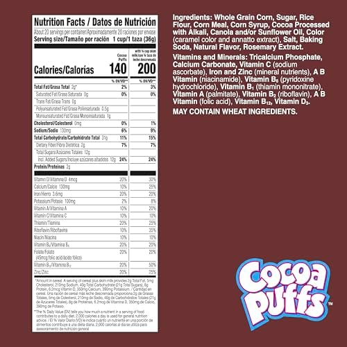 Cocoa Puffs, Chocolatey Breakfast Cereal, Made with Whole Grain, Mega Size, 25.8 oz