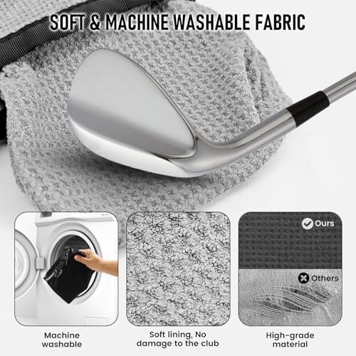 Golf Club and Golf Ball Cleaning Bag - Cleans Club Grooves, Golf Bag Accessories,Waterproof Clean Face Tech, Detachable Clip, Machine Washable,Golfer Gifts for Men(1-Pack,BLACK)