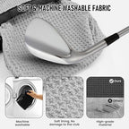 Golf Club and Golf Ball Cleaning Bag - Cleans Club Grooves, Golf Bag Accessories,Waterproof Clean Face Tech, Detachable Clip, Machine Washable,Golfer Gifts for Men(1-Pack,BLACK)