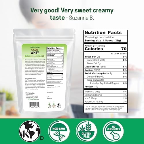 Z Natural Foods Goat Whey Protein Powder Concentrate - Undenatured, Unflavored, Pasture Raised Whey - Clean Goat Protein Powder with Vital Proteins for Weight Management, Immune Support, Fitness, 1 lb