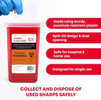Ever Ready First Aid Sharps Container with Split Lid Design and Locking Mechanism for Sharp Waste Disposal, 1 Quart