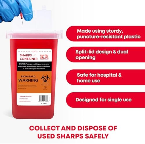 Ever Ready First Aid Sharps Container with Split Lid Design and Locking Mechanism for Sharp Waste Disposal, 1 Quart