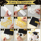 Maxdot 29 Pcs Graduation Cake Toppers Kit Included Grad Cap Diploma Balls Flowers Congrats Grad Cake Decorations for 2026 High School College Senior Graduation Party(Black)