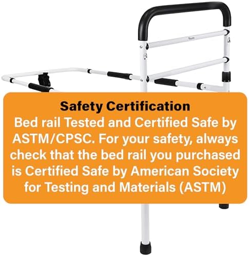 Vaunn Medical New Adjustable Bed Assist Rail Handle (Passed ASTM F3186–17 Safety Standard) and Hand Guard Grab Bar, Bedside Safety and Stability (Tool-Free Assembly)