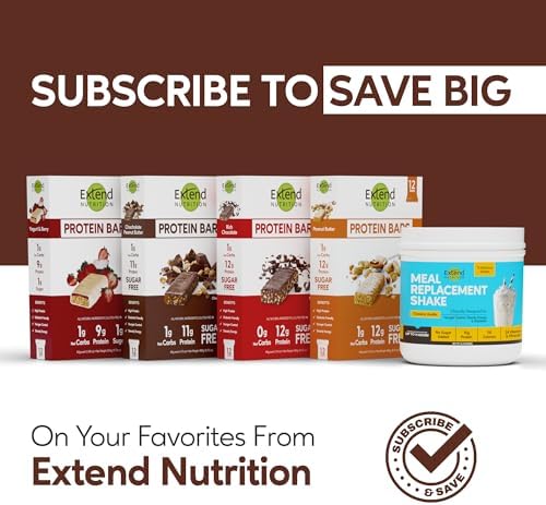Extend Sugar Free Protein Bars, Perfect Diabetic Snacks, High Protein and Fiber, Hunger Control & Steady Energy, Low Carb, Keto Friendly (12 Count, Chocolate Peanut Butter)