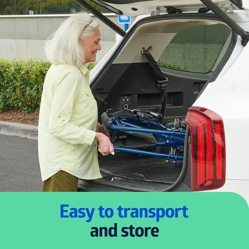 Medline Ultra Lightweight Transport Wheelchair for Adults and Elderly, Foldable, 19-Inch Seat Width, Blue Frame, Black Upholstery, 300 lb Capacity