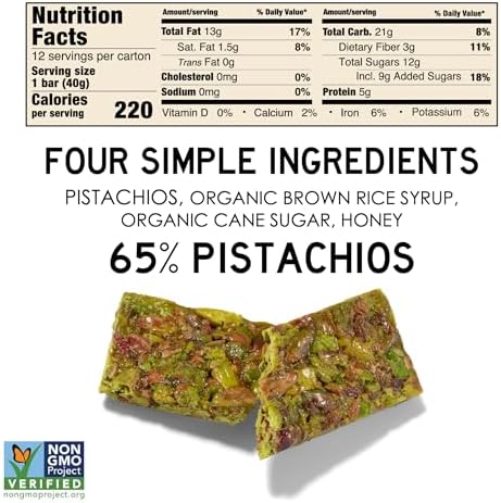 South 40 Snacks Crunchy Pistachio Bar, Just 4 Ingredients, Touch of Honey (40g Bar, Pack of 12)